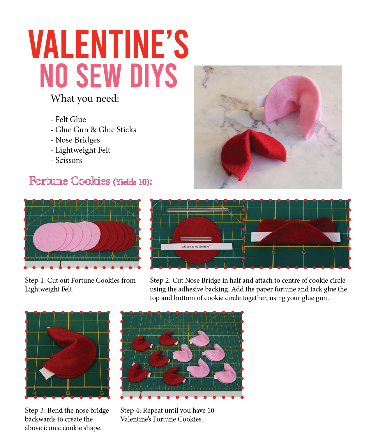 Steps to create your Valentine's No Sew DIYs