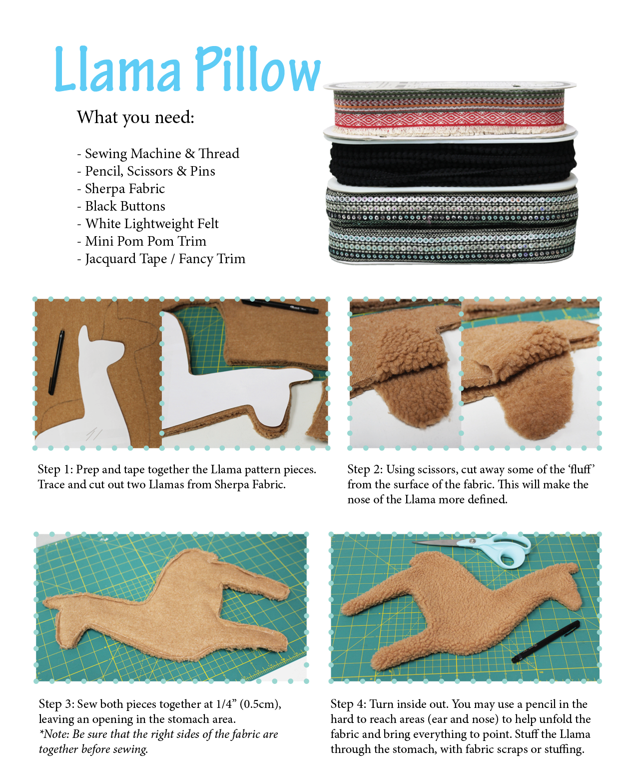 First set of steps to creating your own Llama Pillow