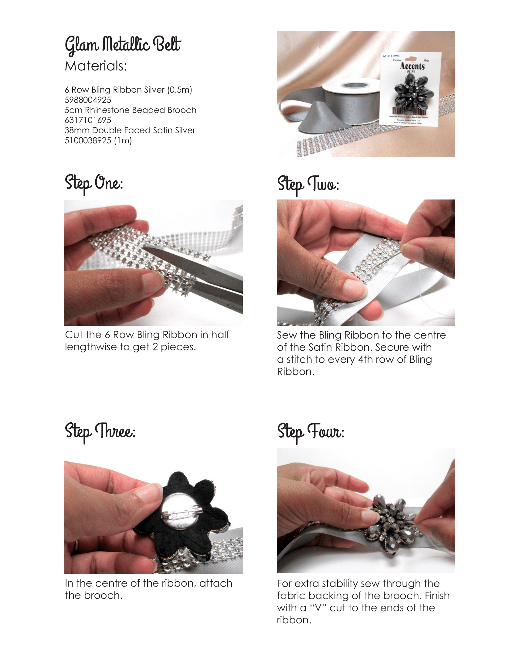Materials & steps to create glam metallic belt