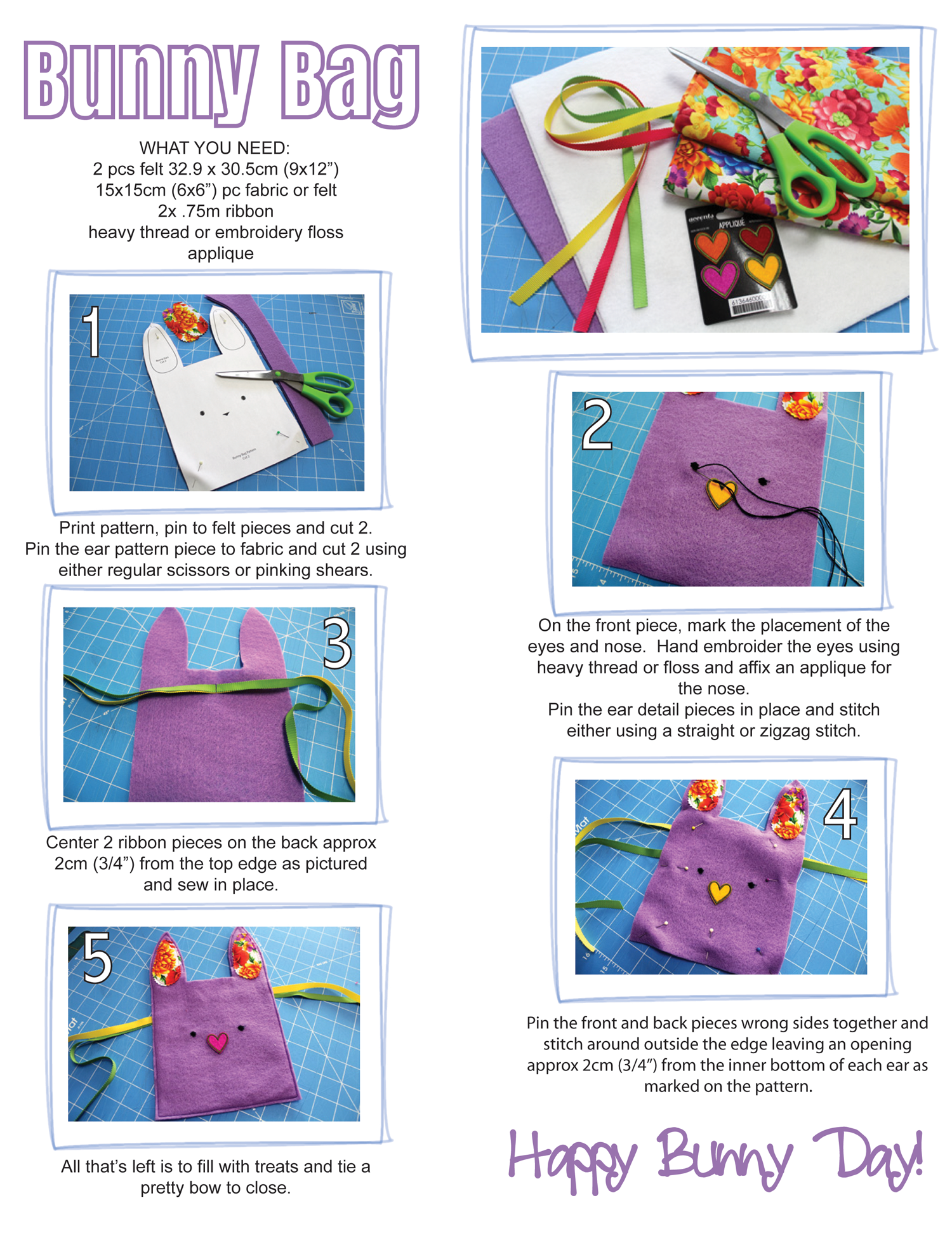 Materials & steps to create your Easter bunny bags.