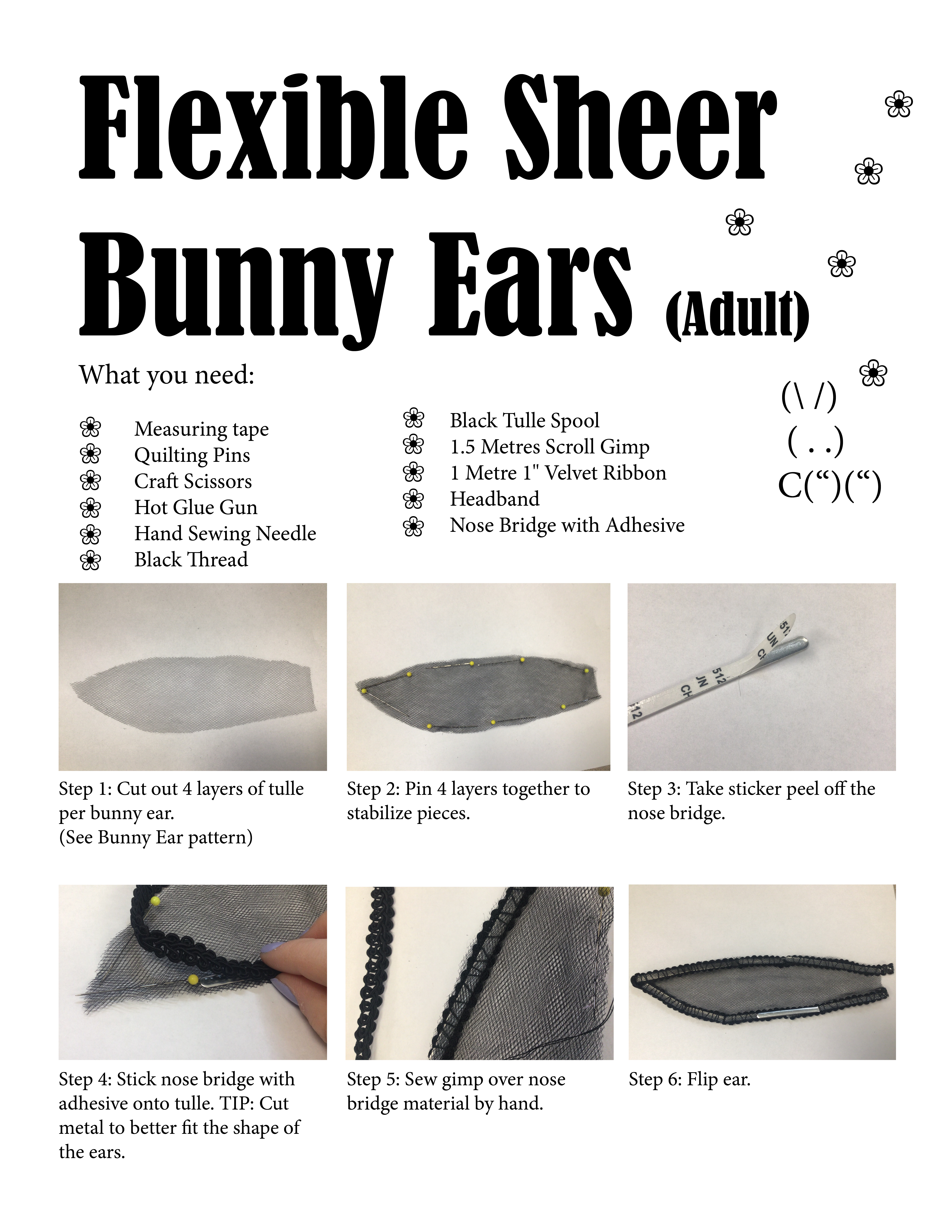 First set of steps to creating your own flexible bunny ears for adults