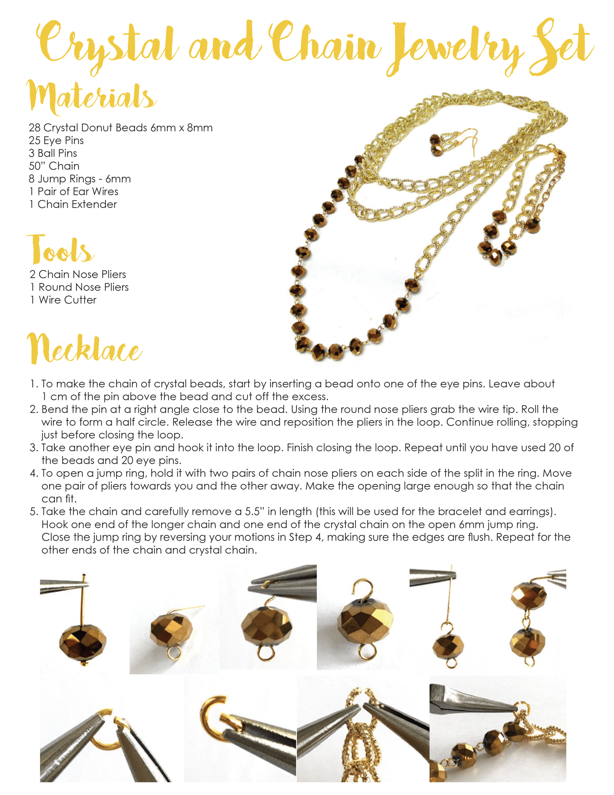 Materials & steps to create crystal & chain necklace