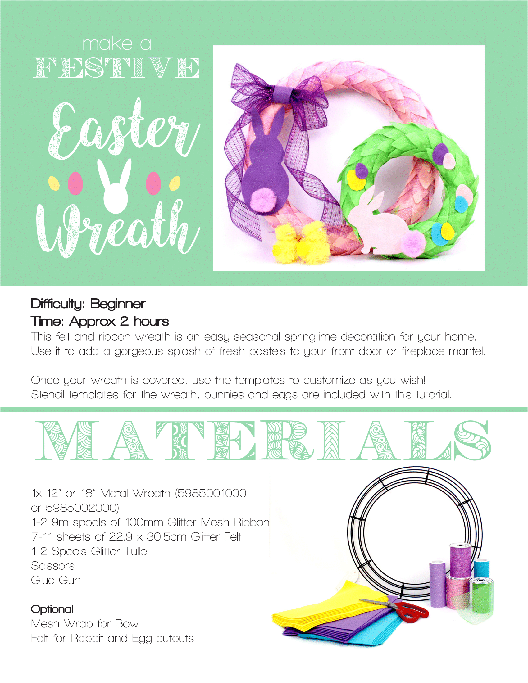 Materials required to make an Easter wreath