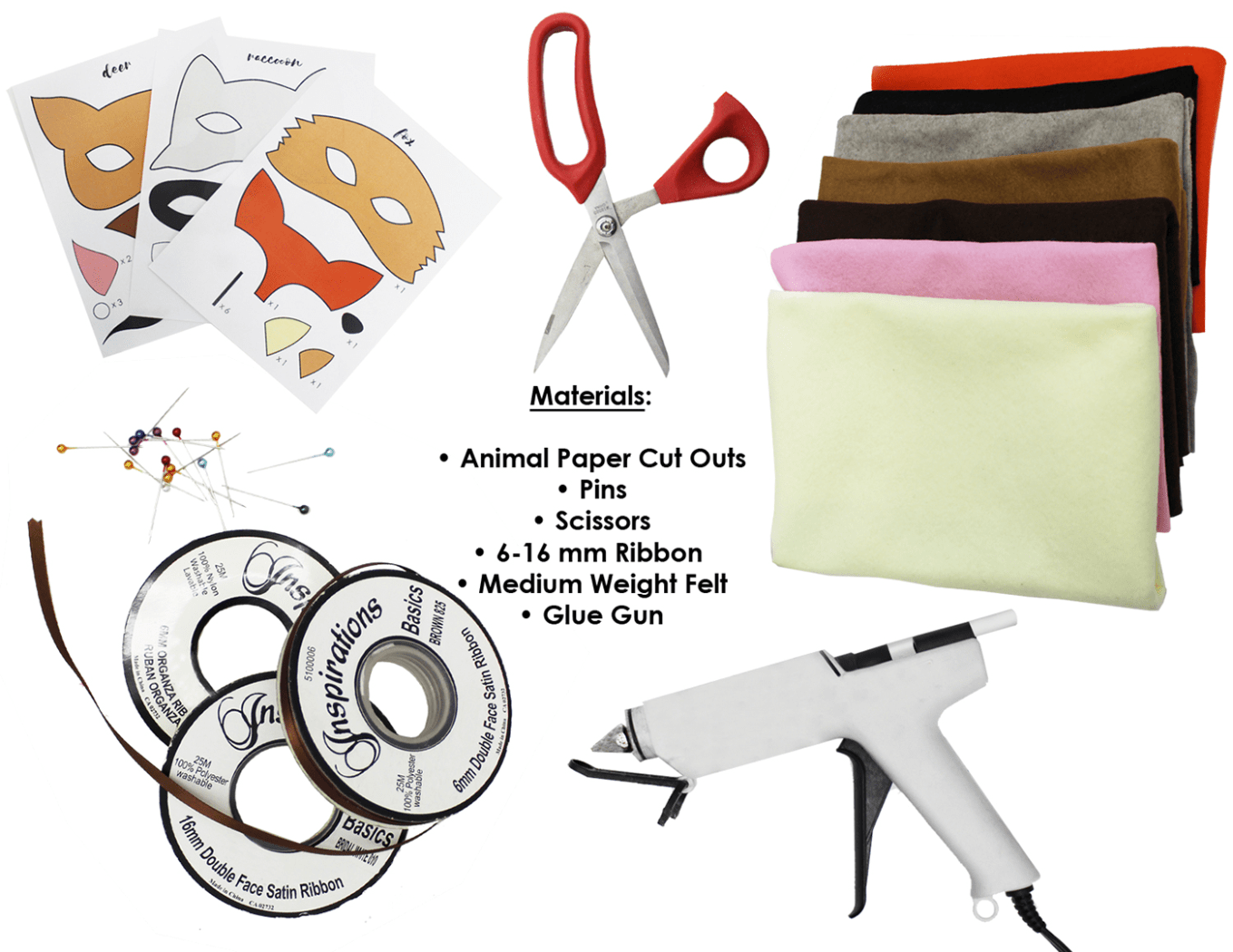 Materials needed for felt mask DIY project