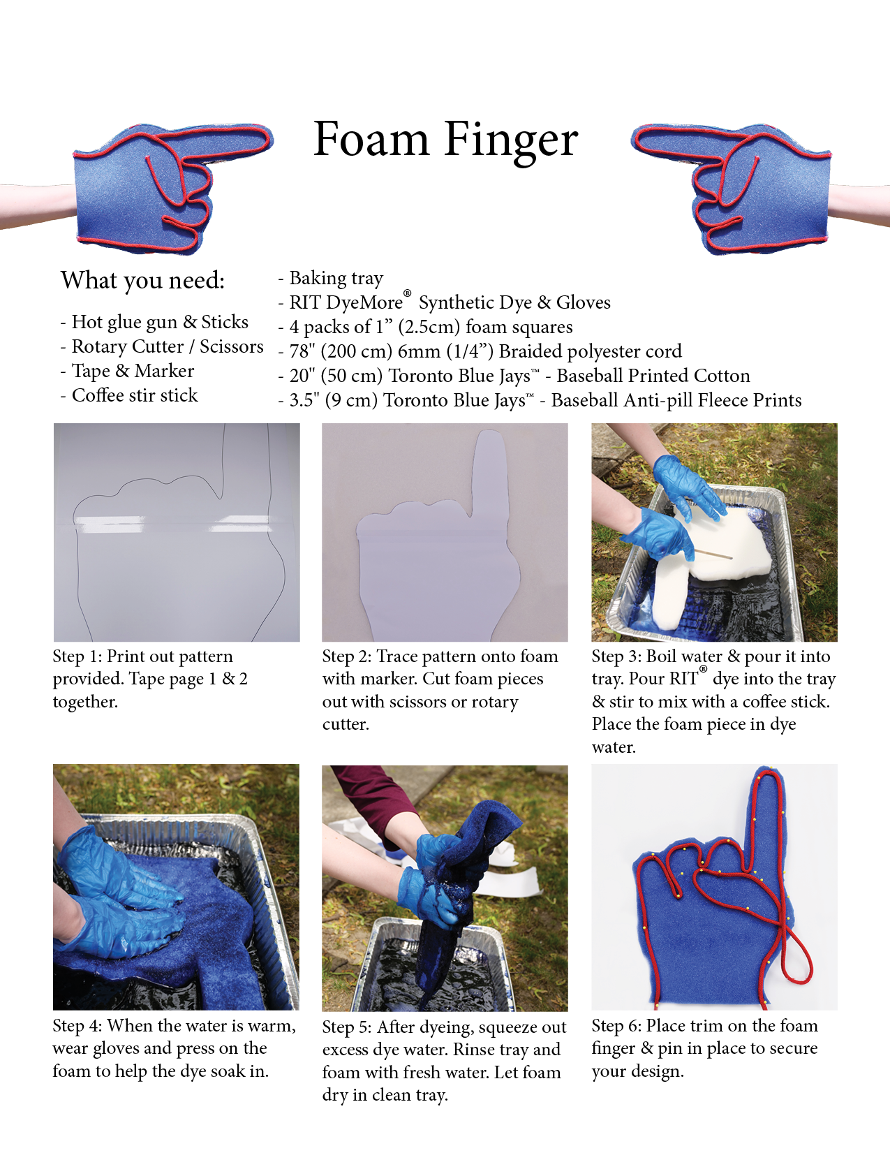 First set of steps to creating your own foam finger