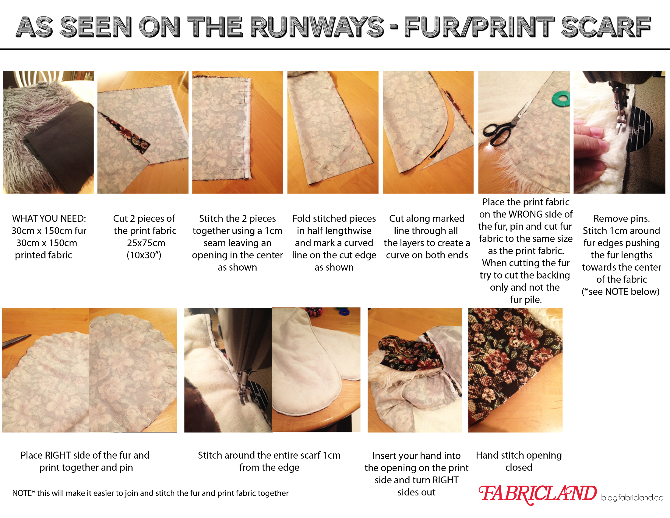 Steps to create your own faux fur or print scarf