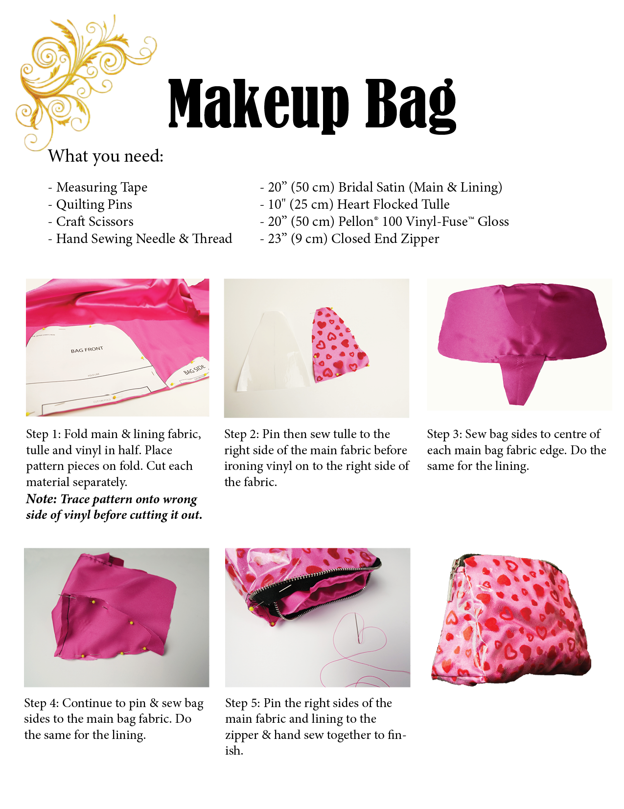Instructional steps to creating your own makeup bag