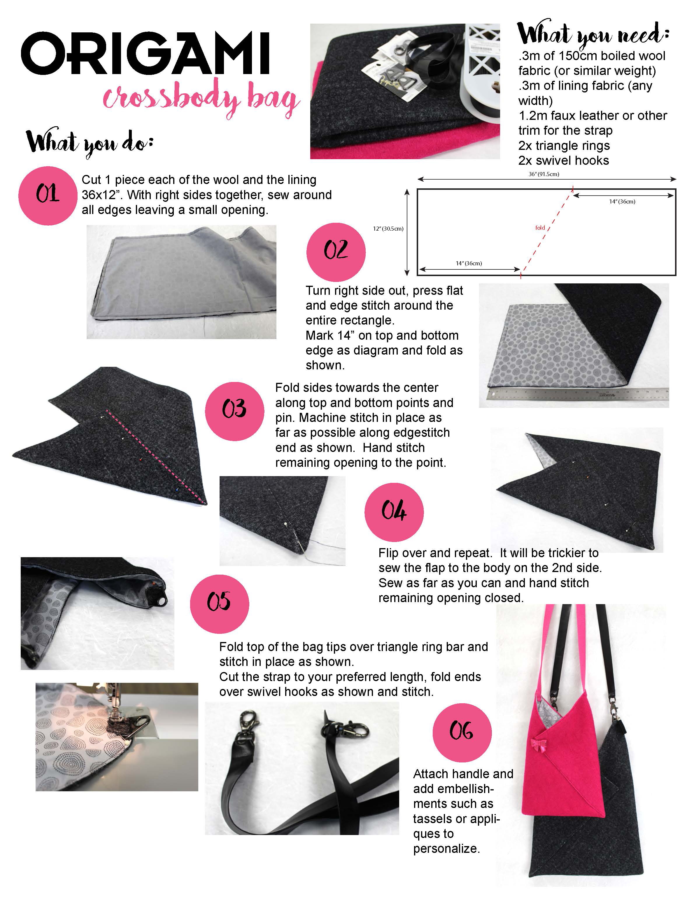instruction on how to make origami crossbody bag