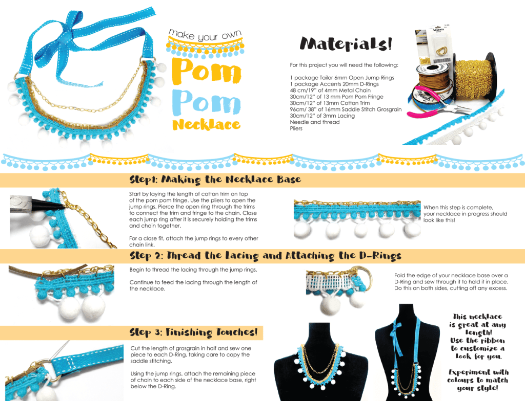 Materials & steps to make your own pompom necklace