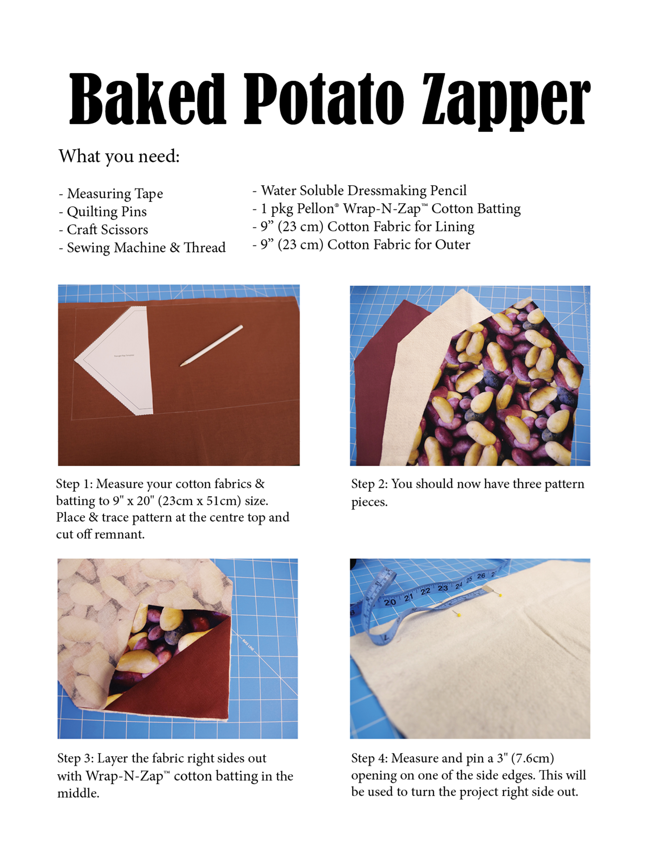 First set of steps to creating your own microwave potato bag