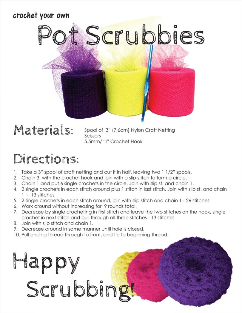 Materials & steps to crochet your pot scrubbies
