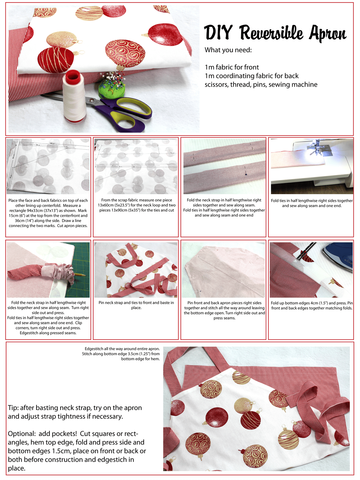 Materials & steps to create your own reversible apron 
