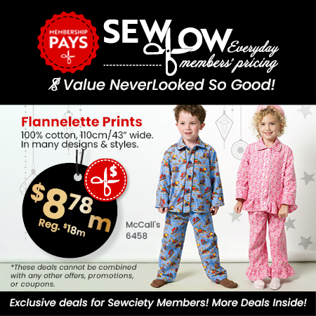 Flannelette Prints, only $8.78 per metre as part of the new Sew Low Everyday Members’ Pricing.