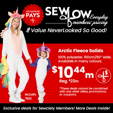 Arctic Fleece Solids only $10.44 per metre as part of the new Sew Low Everyday Members’ Pricing.