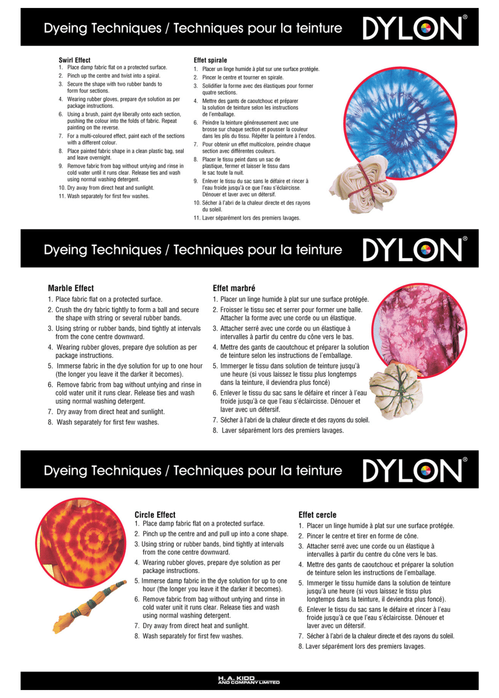 Detailed instruction of how to create swirl, marble & circle effect on fabric using Dylon Dye