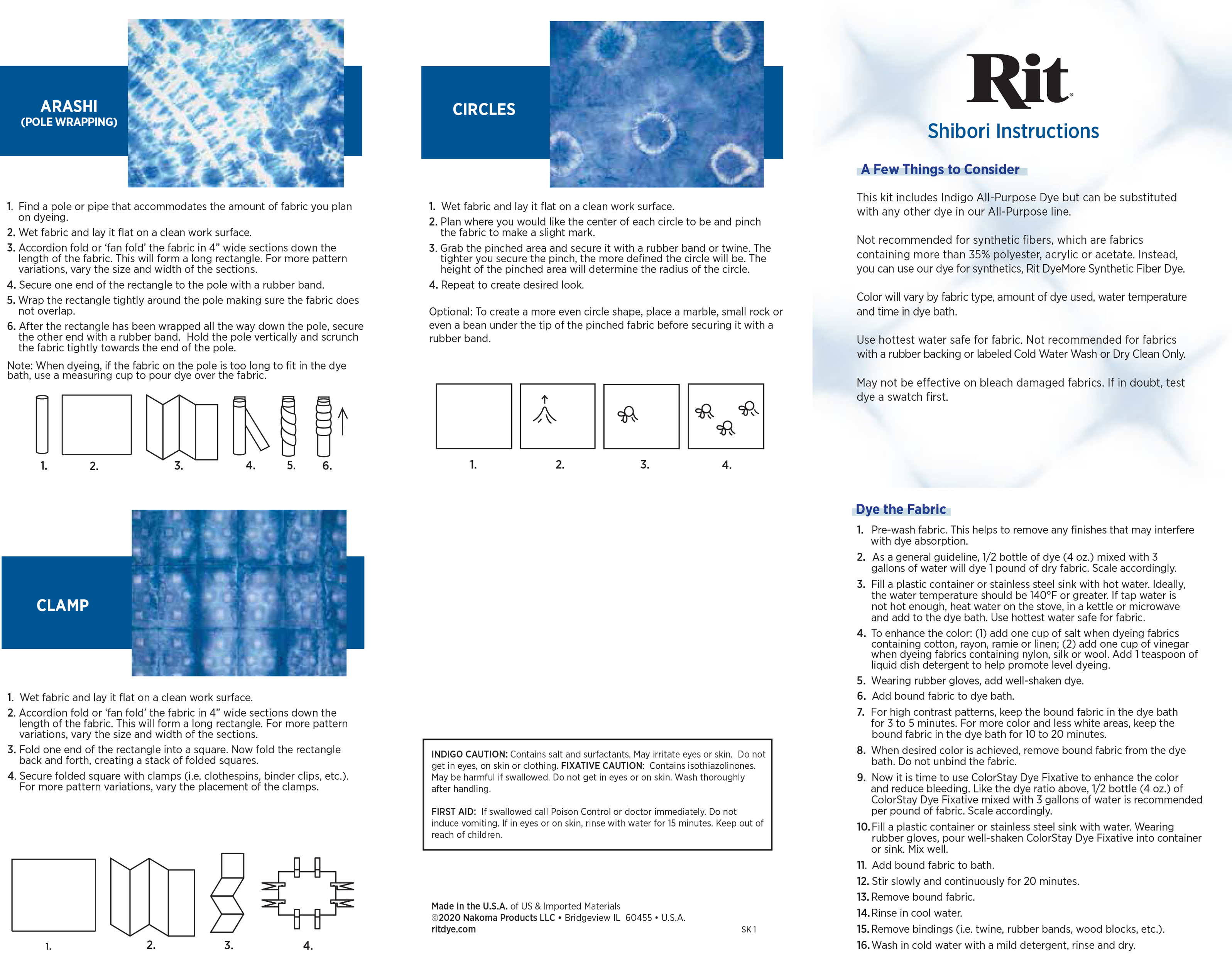 Detailed instruction of how to create various patterns on fabric using Rit Dye