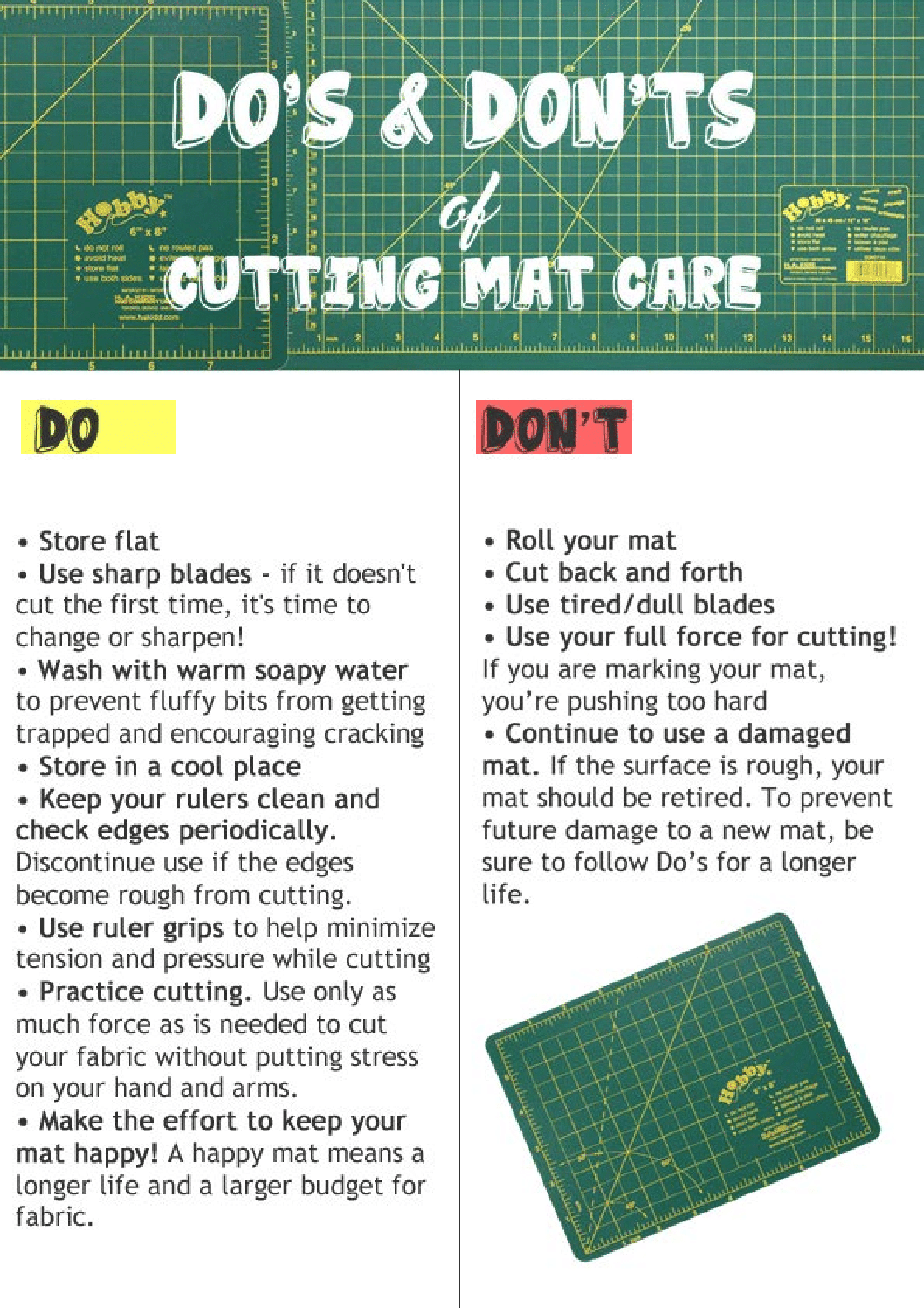 Detailed instruction of how to care for your cutting mat