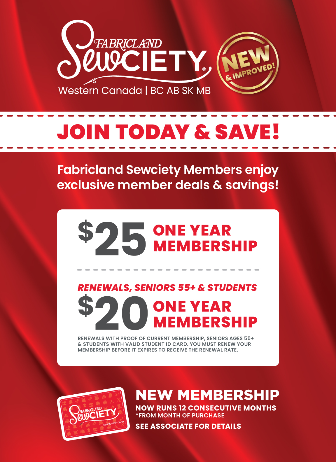 Fabricland Sewciety members receive up to 50% off regular price on specific items - view term & conditions of membership